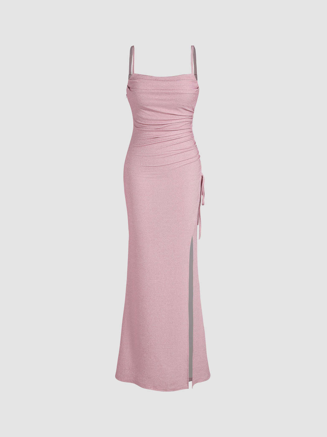 Glitter Ruched Knotted Split Maxi Dress For Daily Casual Date