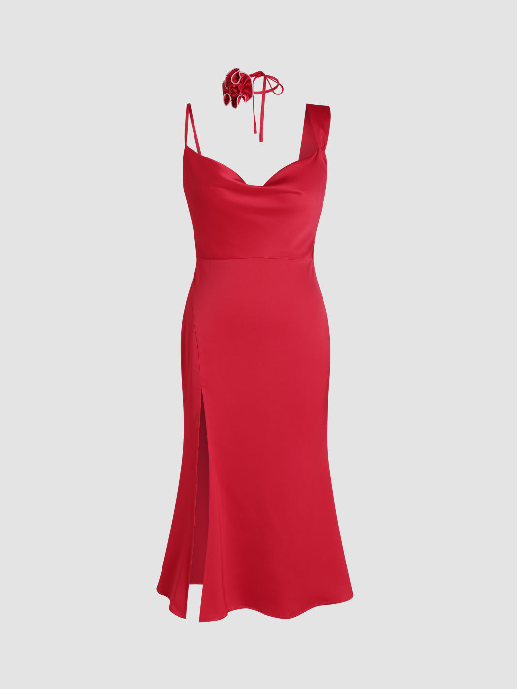 Split Rosette V-neck Mermaid Midi Dress