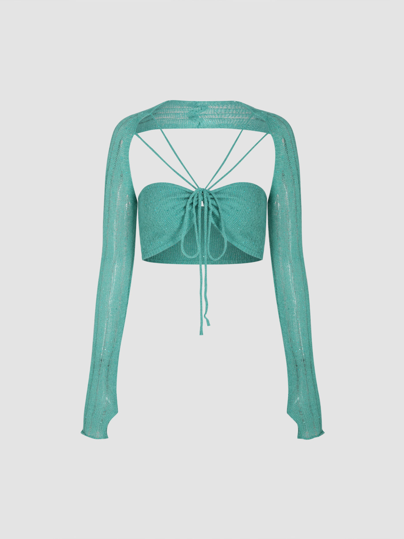 Wool-blend Long Sleeve Knotted Knitted Crop Top