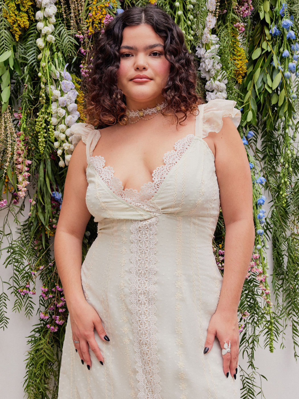 Lace Hem Floral Ruffle Maxi Dress Curve & Plus