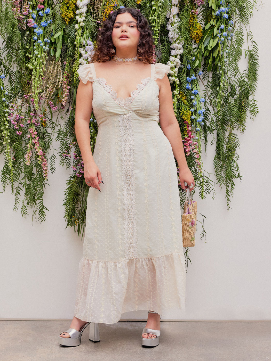 Lace Hem Floral Ruffle Maxi Dress Curve & Plus