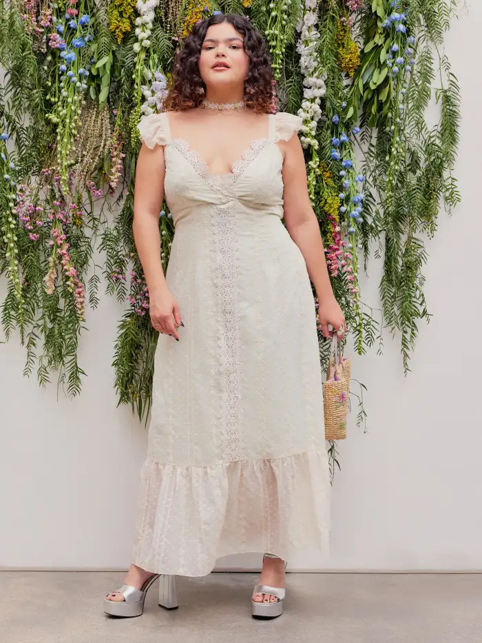 boho long white lace dress Zapakasa Women White Lace High-Low Strapless Boho Maxi Dress with Ruffles A  Line Summer Dress main image 1