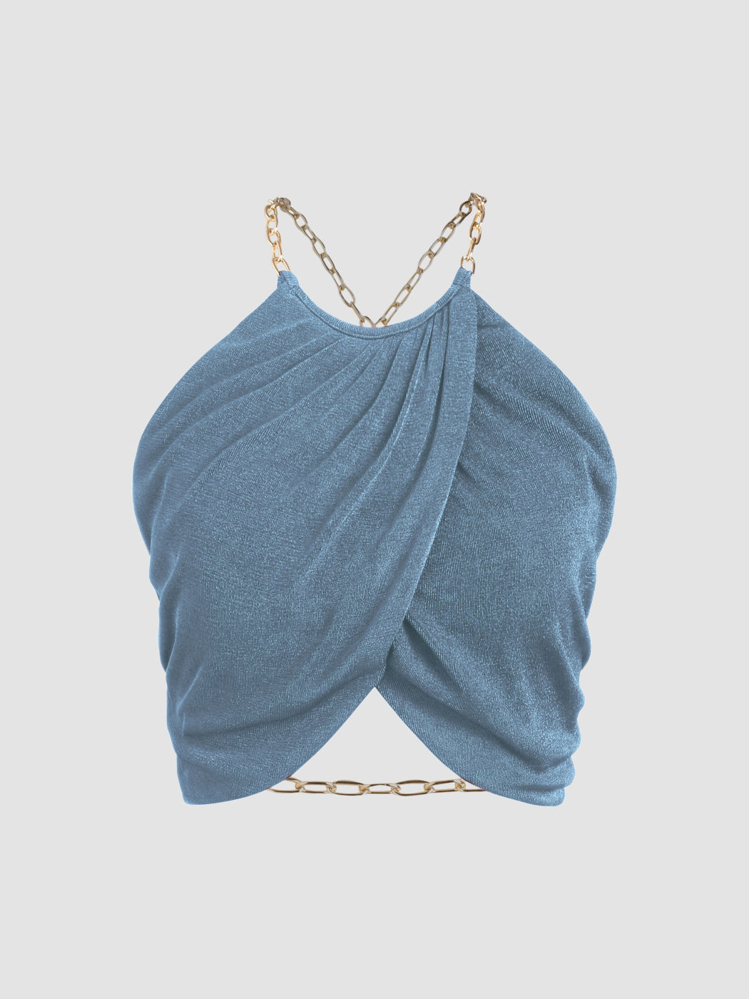  Solids Metallkettendesign rückenfreies gerafftes Crop Top
