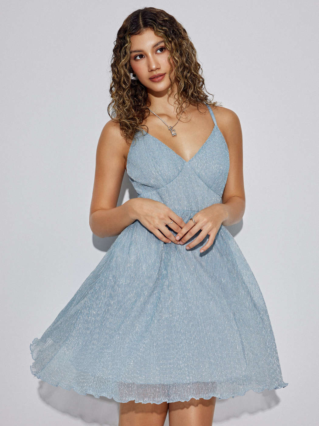 Glitter Criss Cross Ruffle Hem Mini Jurk For Rencard Fête/Clubbing