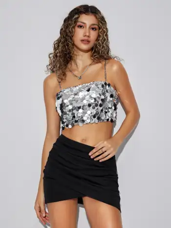 Sequin Mid Waist Mini Skirt