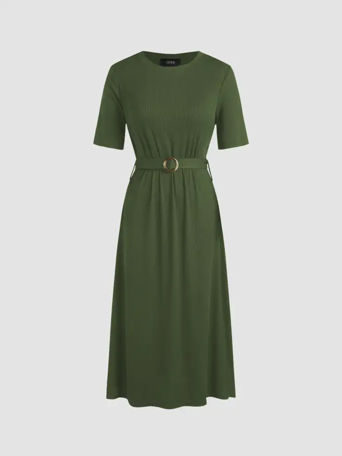 womens beige knit dress Womens Cashmere Ribbed Knit Midi Dress Long Sleeve V Neck Wrap Dress Gray / S main image 0
