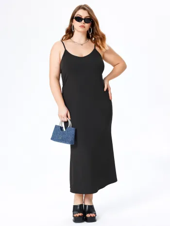 Einfarbiges V-Ausschnitt Cami Maxikleid Kurve & Plus