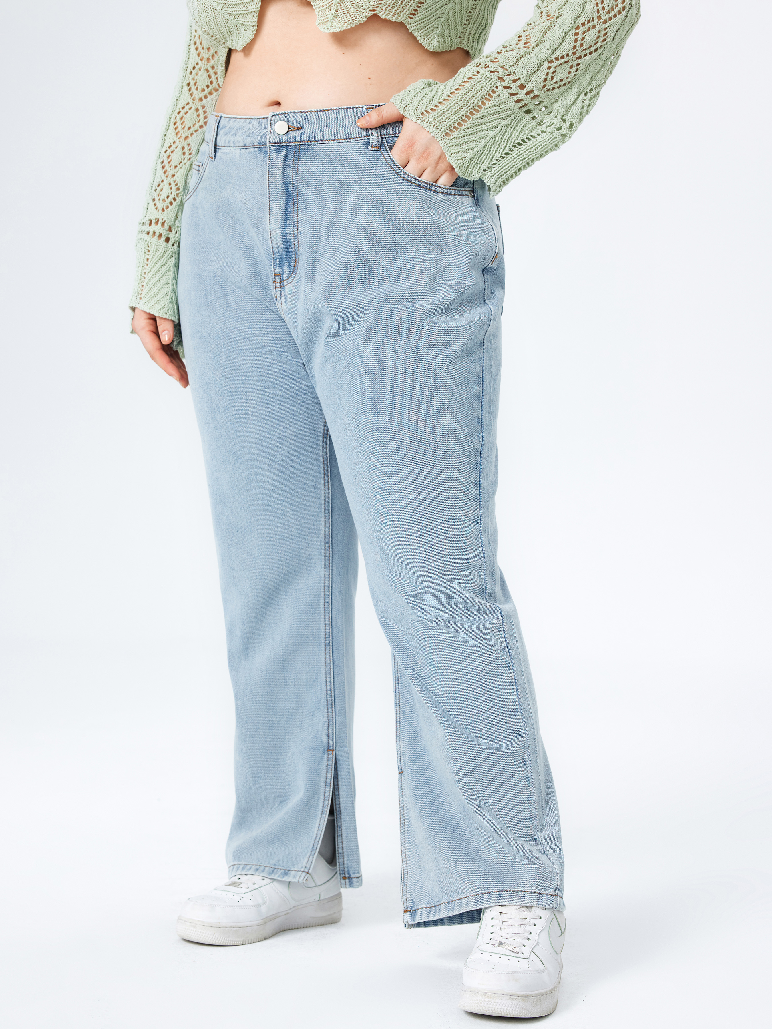 Denim Gespleten Flare Denim Jeans Grote Maat For École Décontracté