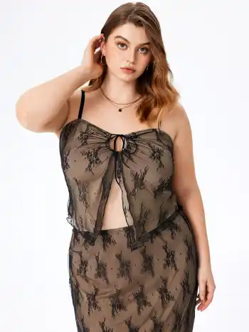 Schnür-Spitze Blumen Cami Crop Top Kurve & Plus