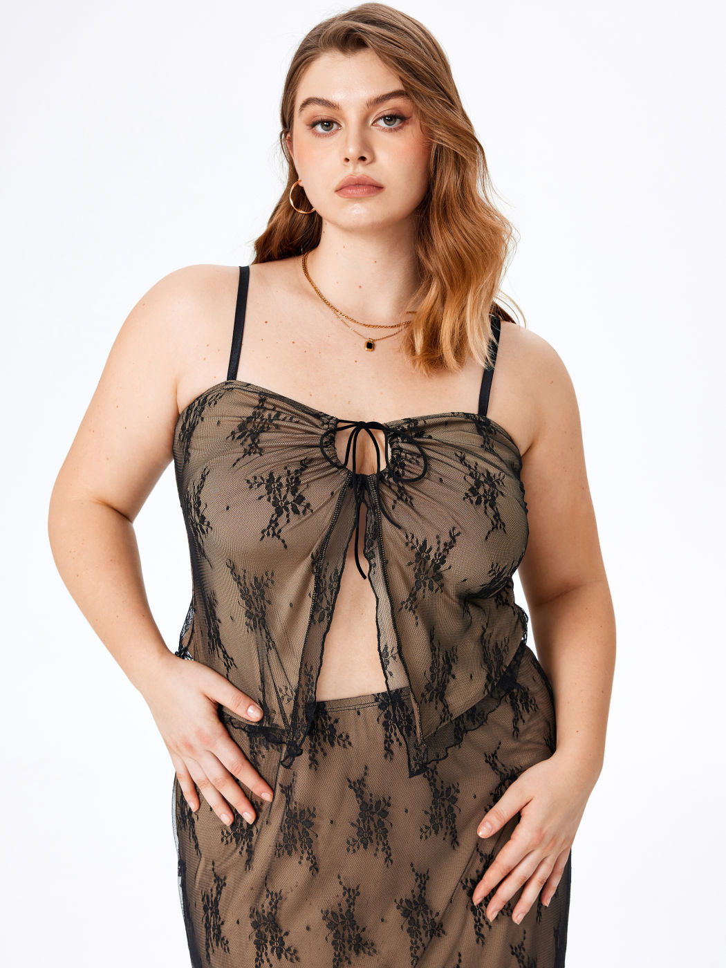 Schnür-Spitze Blumen Cami Crop Top Kurve & Plus