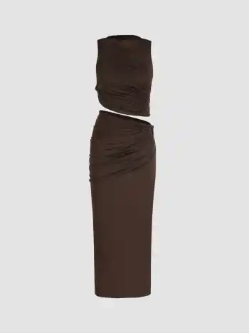 Geknotetes, geruchertes Crop-Tank-Top & Maxi-Skirt-Set