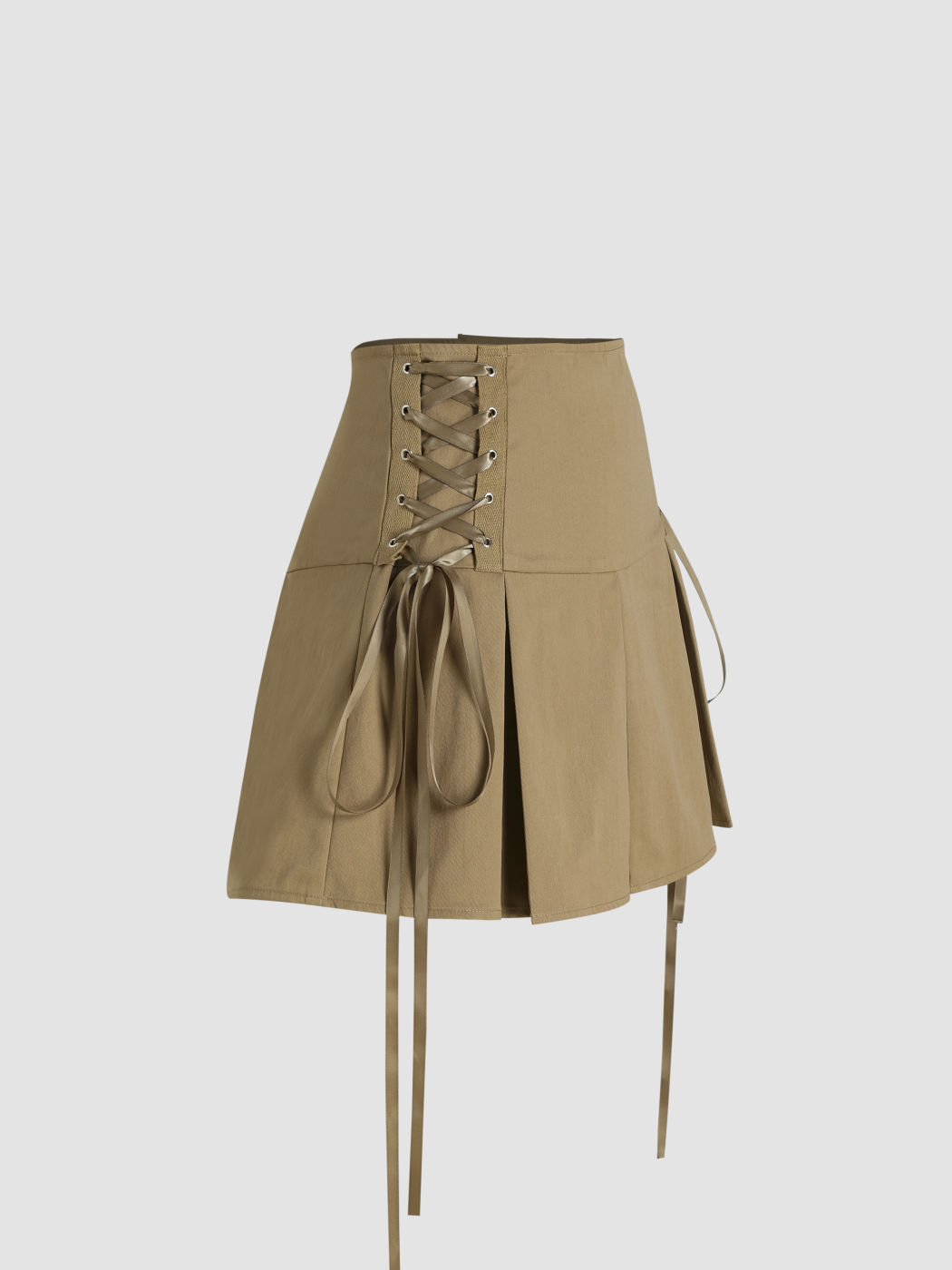 Pleated Lace Up Mini Skirt - Cider