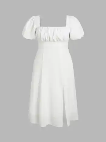 Puff Sleeve Square Neck Midi Dress Curve & Plus