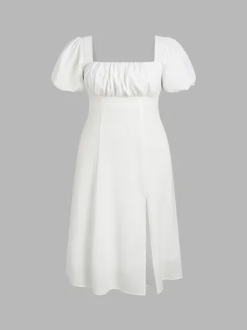Abito midi con scollo quadrato e maniche a sbuffo Curvy