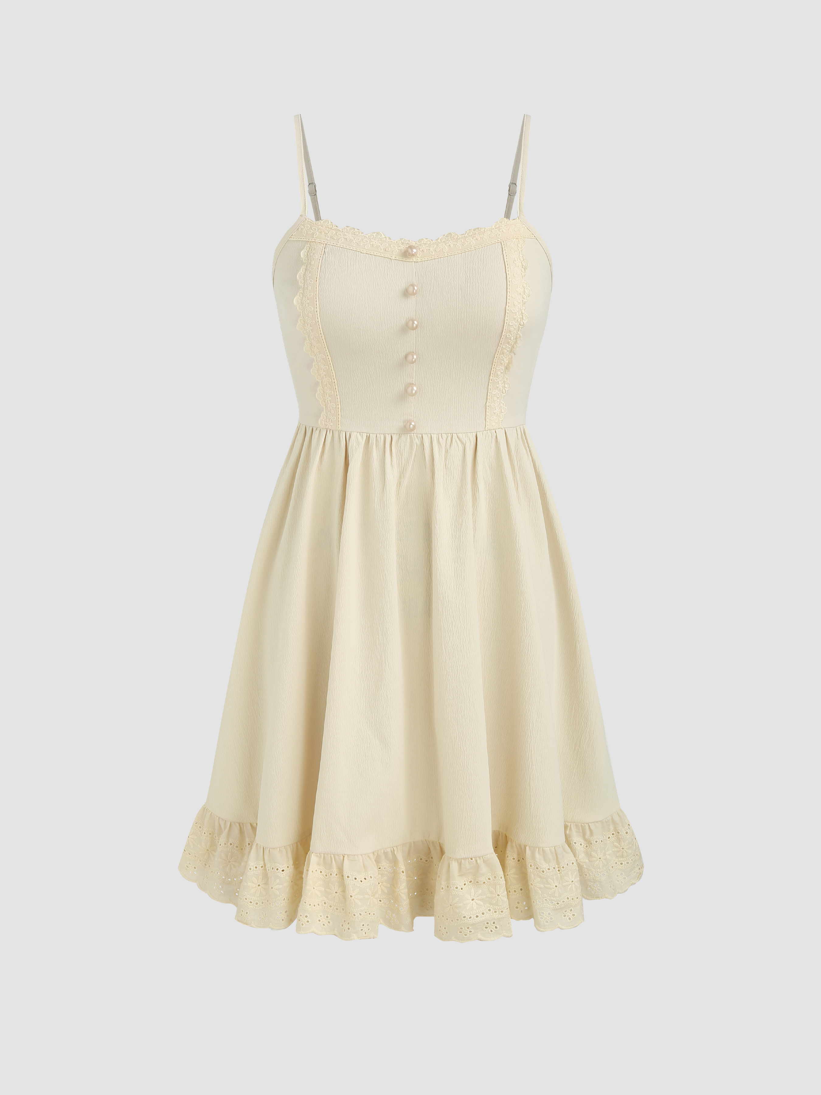 Sun Dresses Faux Pearl Ruffle Hem Mini Dress For Daily Casual Vacation