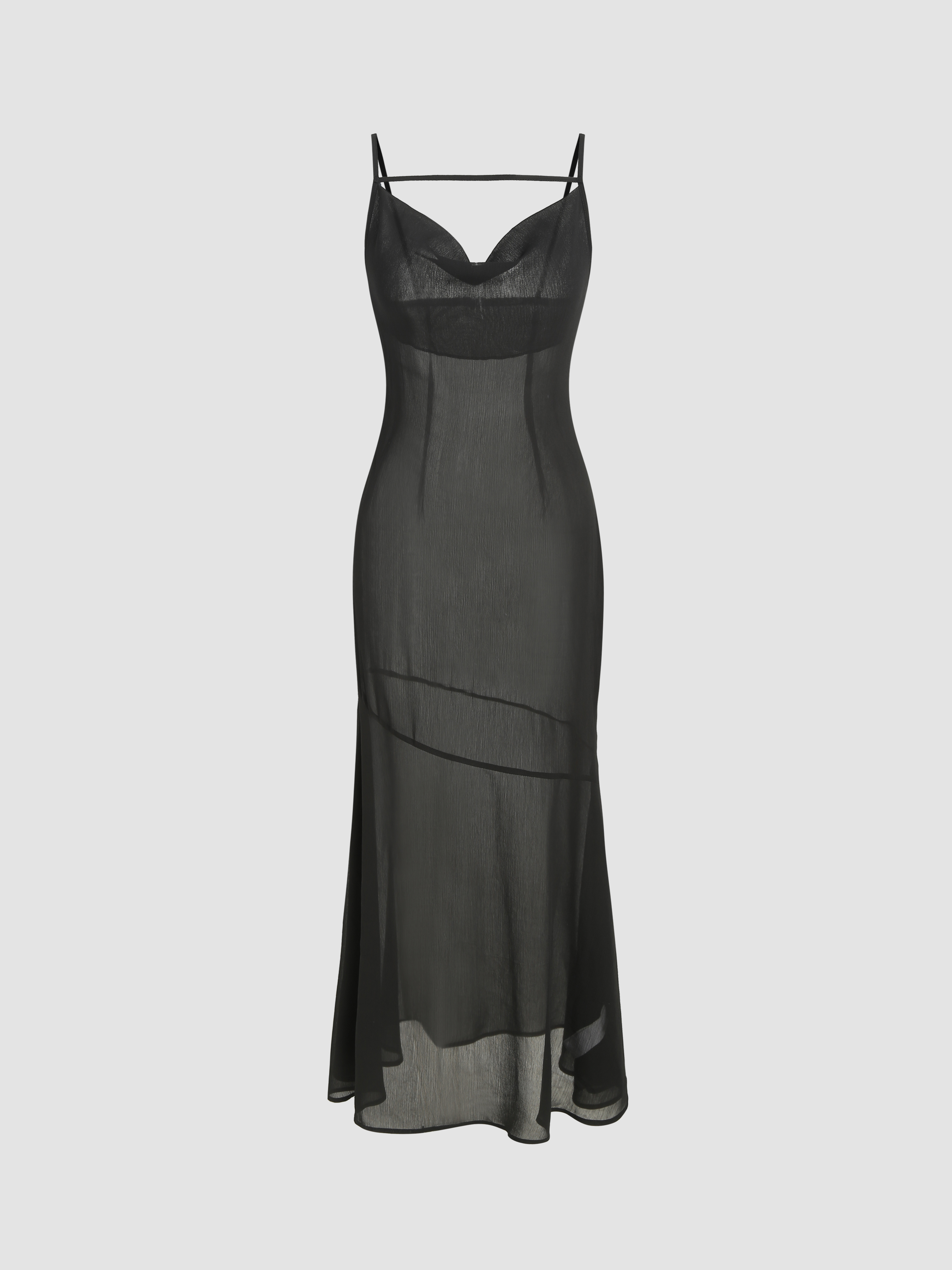 Mesh Cowl Neck Sheer Maxi Dress For Daily Casual Date Party/Clubbing