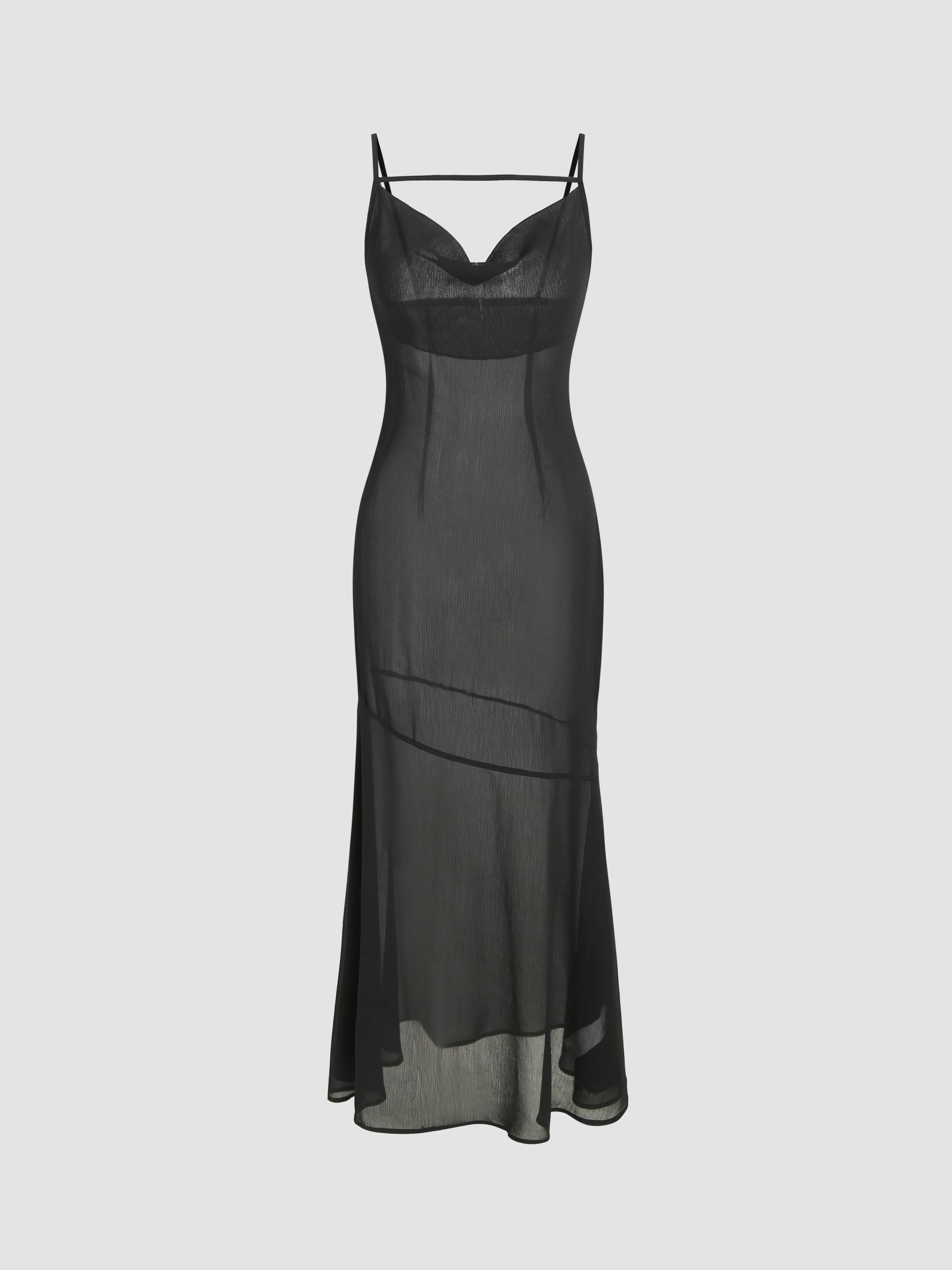 Mesh Cowl Neck Sheer Maxi Dress - Cider