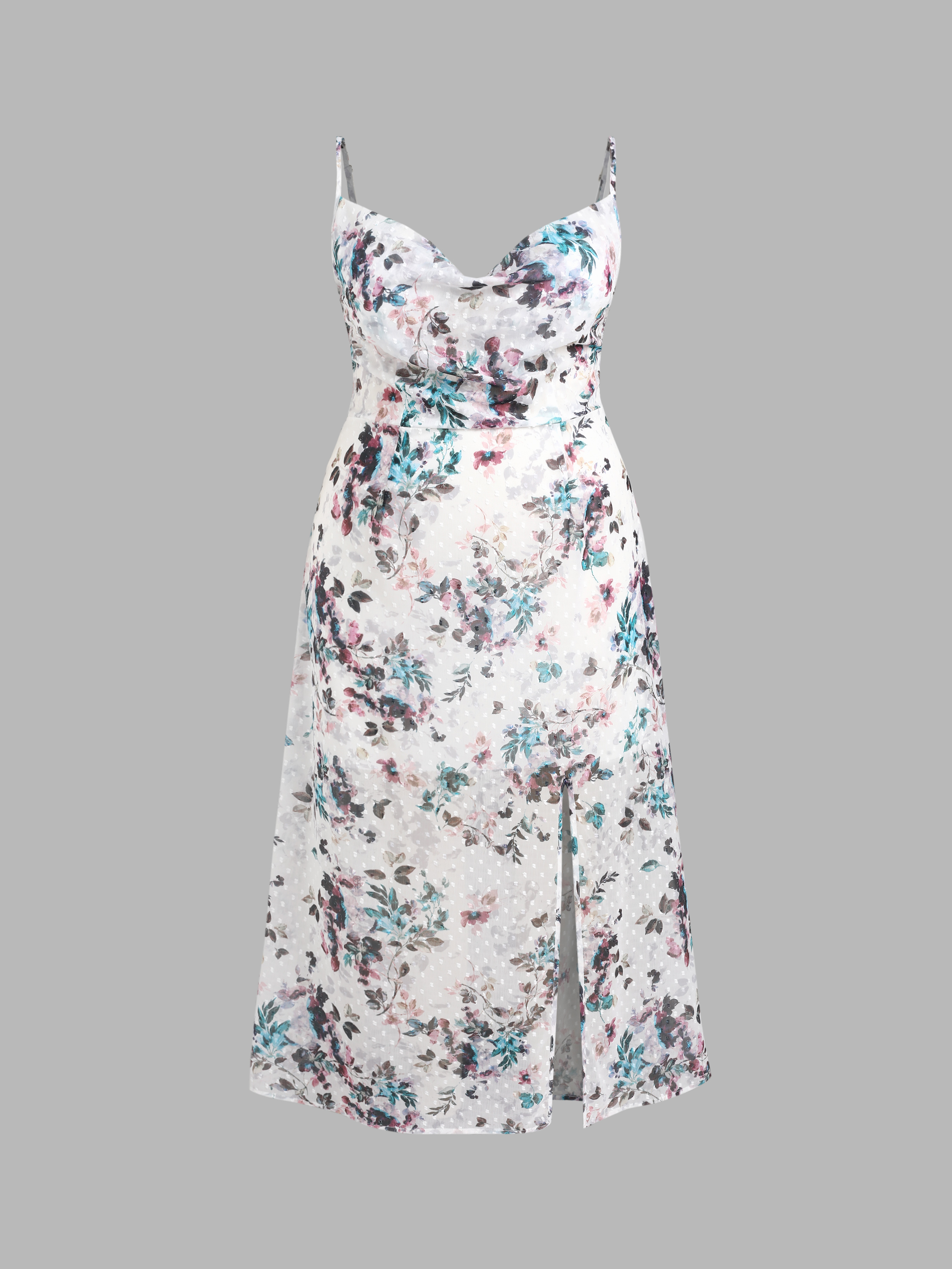 Curve & Plus Floral Cowl Neck Split Maxi Dress For Daily Casual Date ...