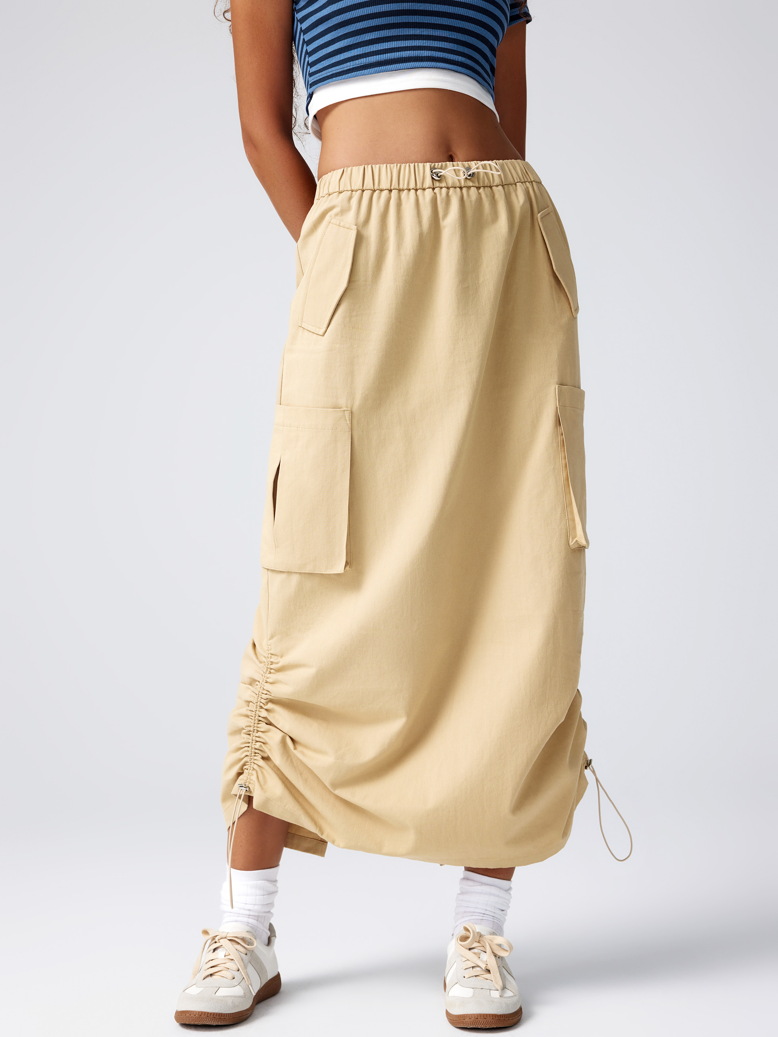 Cargo Drawstring Pocket Maxi Skirt - Cider