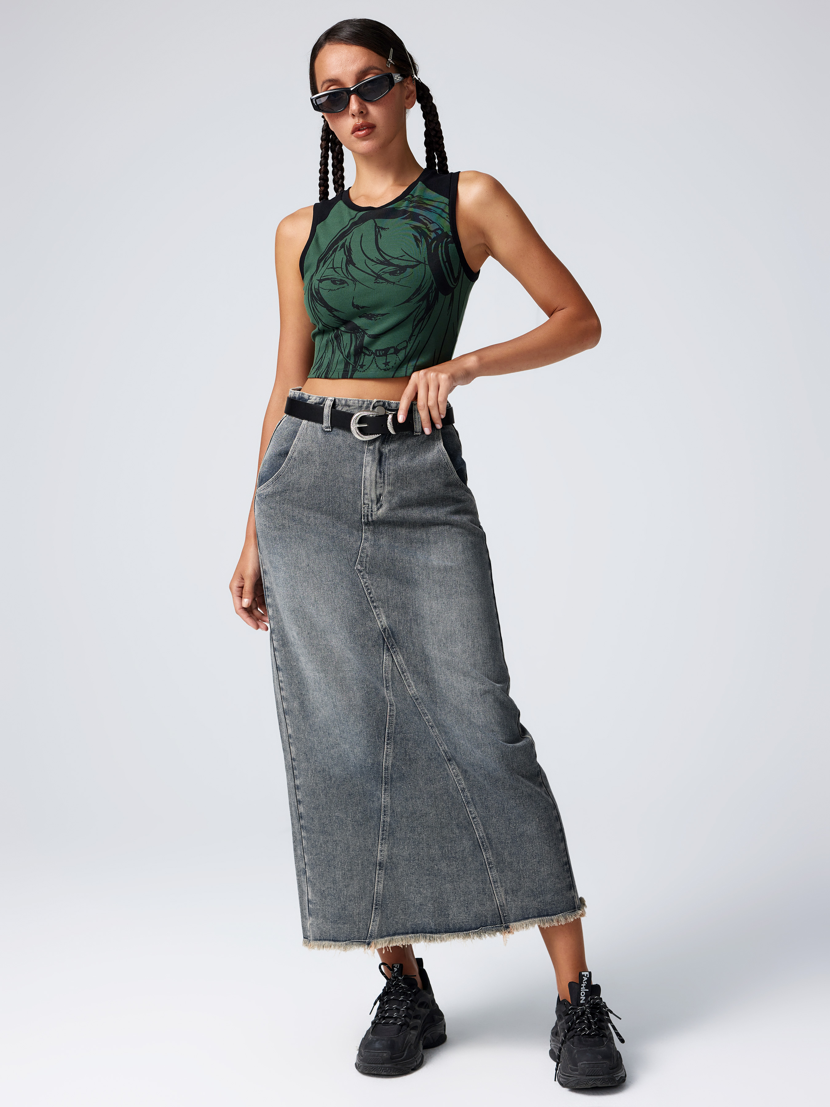 Denim Skirts Denim Denim Raw Hem Stitch Split Maxi Skirt For