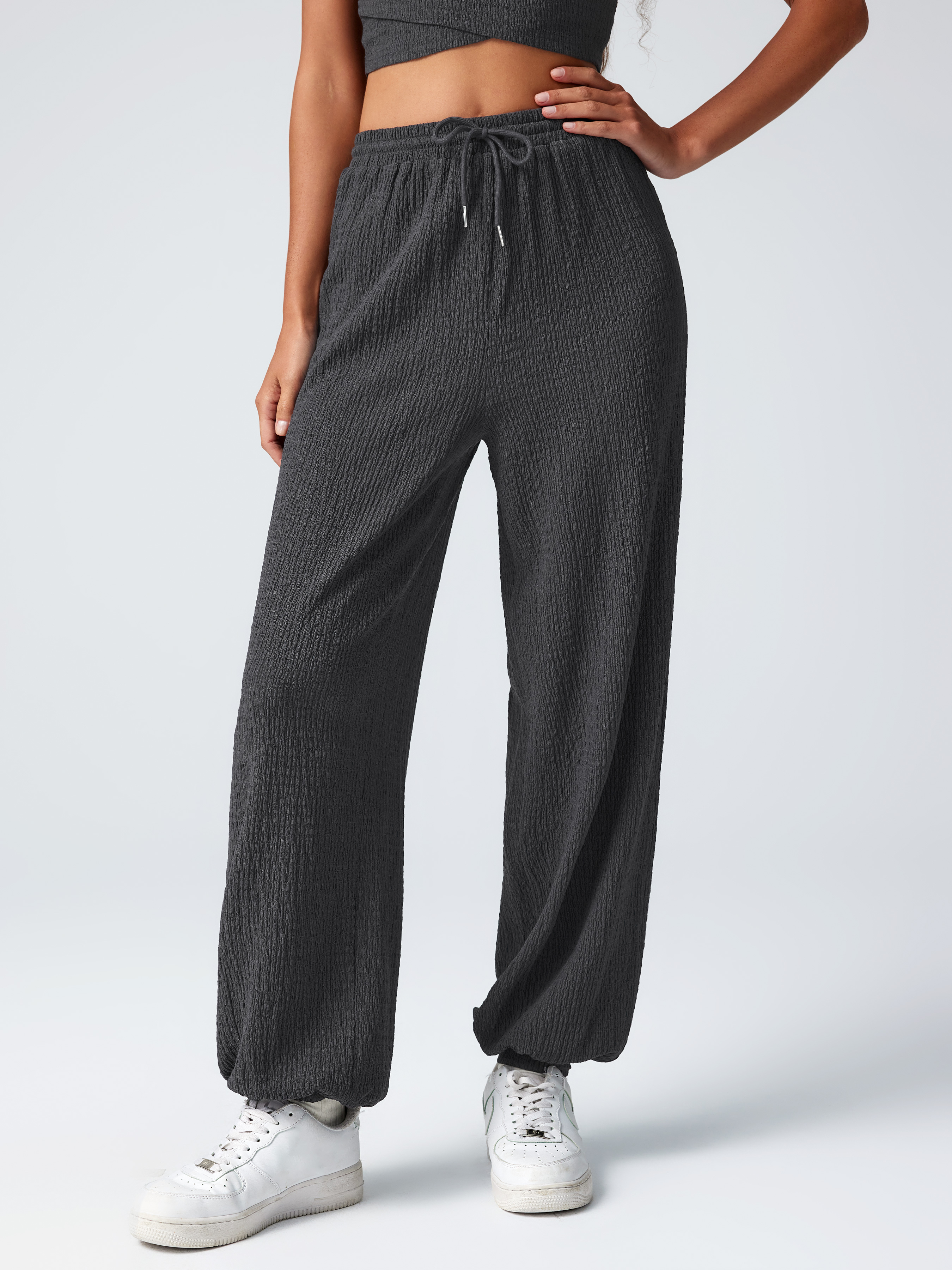 Knit Fabric Texture Wide Leg Jogger Pants For School Daily Casual