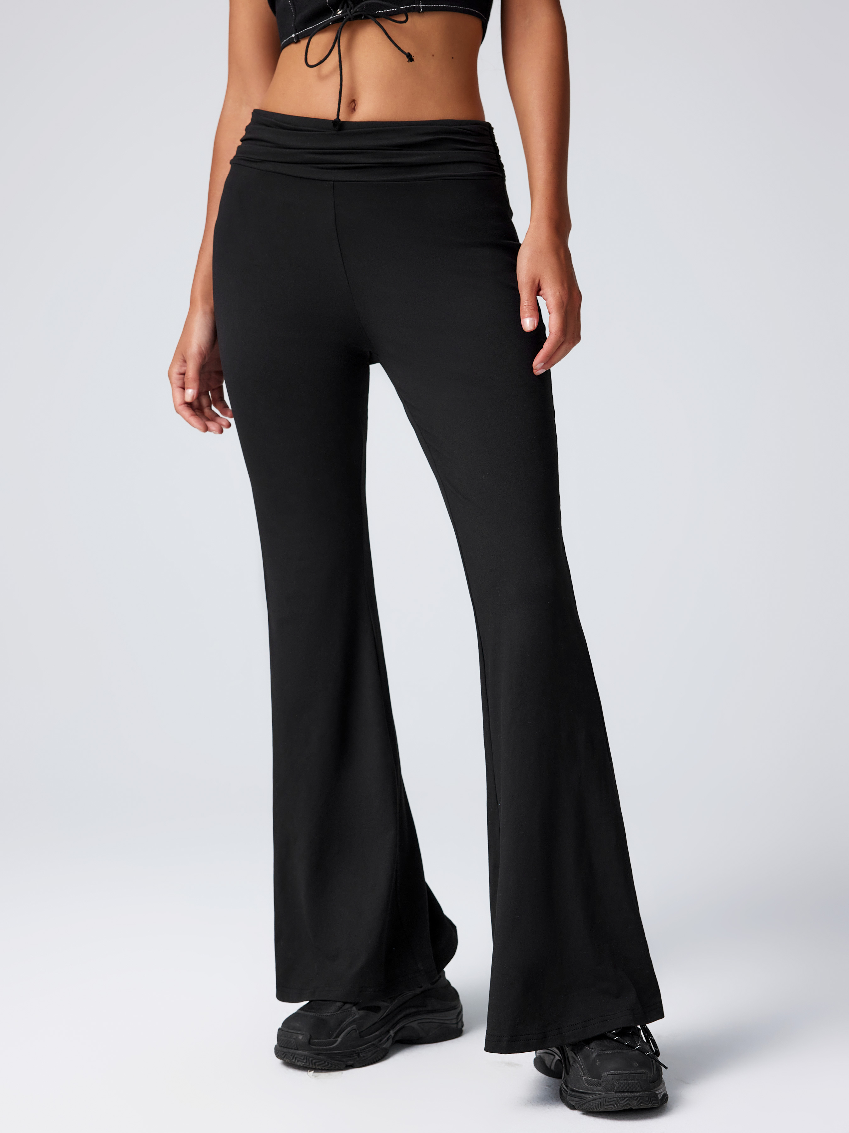 Ruched Mid Waist Flared Pants - Cider