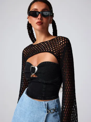 Stretch Denim Herzdesign Crop Tube Top