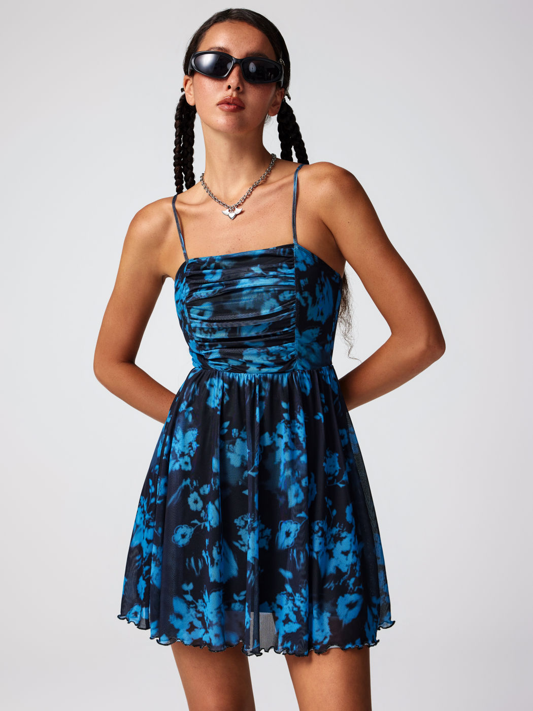 Sun Dresses Floral Lettuce Trim Ruffle Mini Dress For Vacation Date