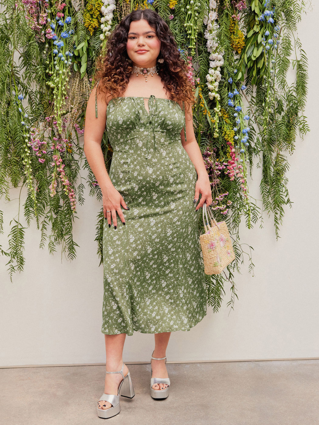 Abito lungo annodato a sirena floreale Curvy