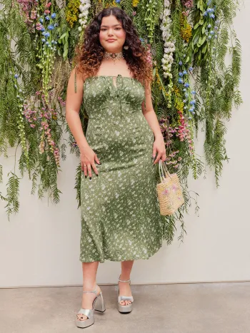 Geblümtes Meerjungfrauen-Maxikleid mit Knoten Kurve & Plus