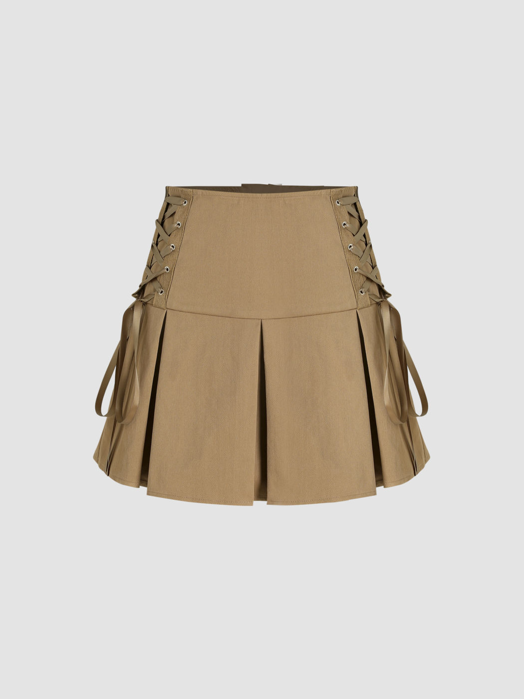 Pleated Lace Up Mini Skirt - Cider