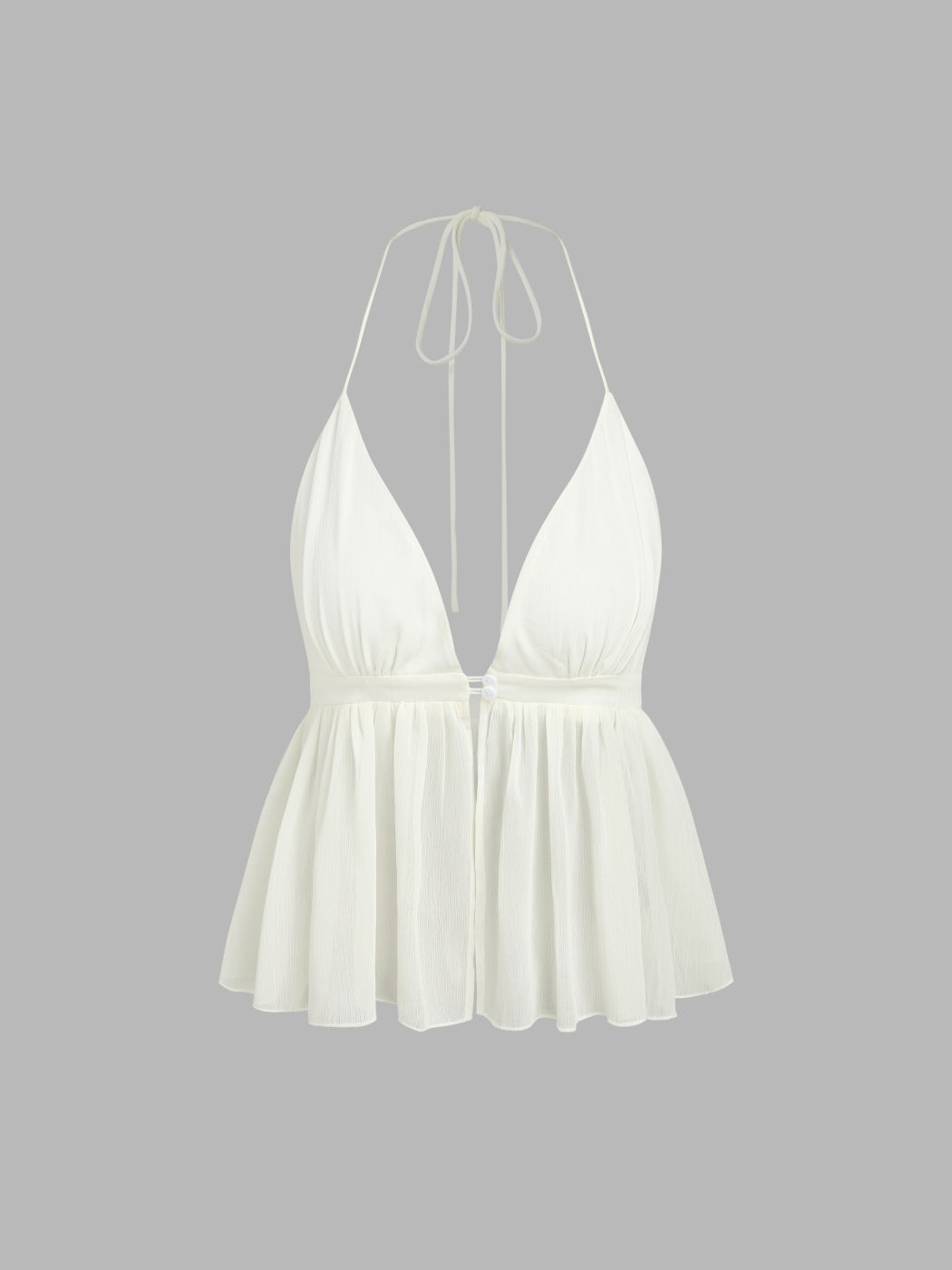 Neckholder Crop Top mit Rüschensaum und V-Ausschnitt