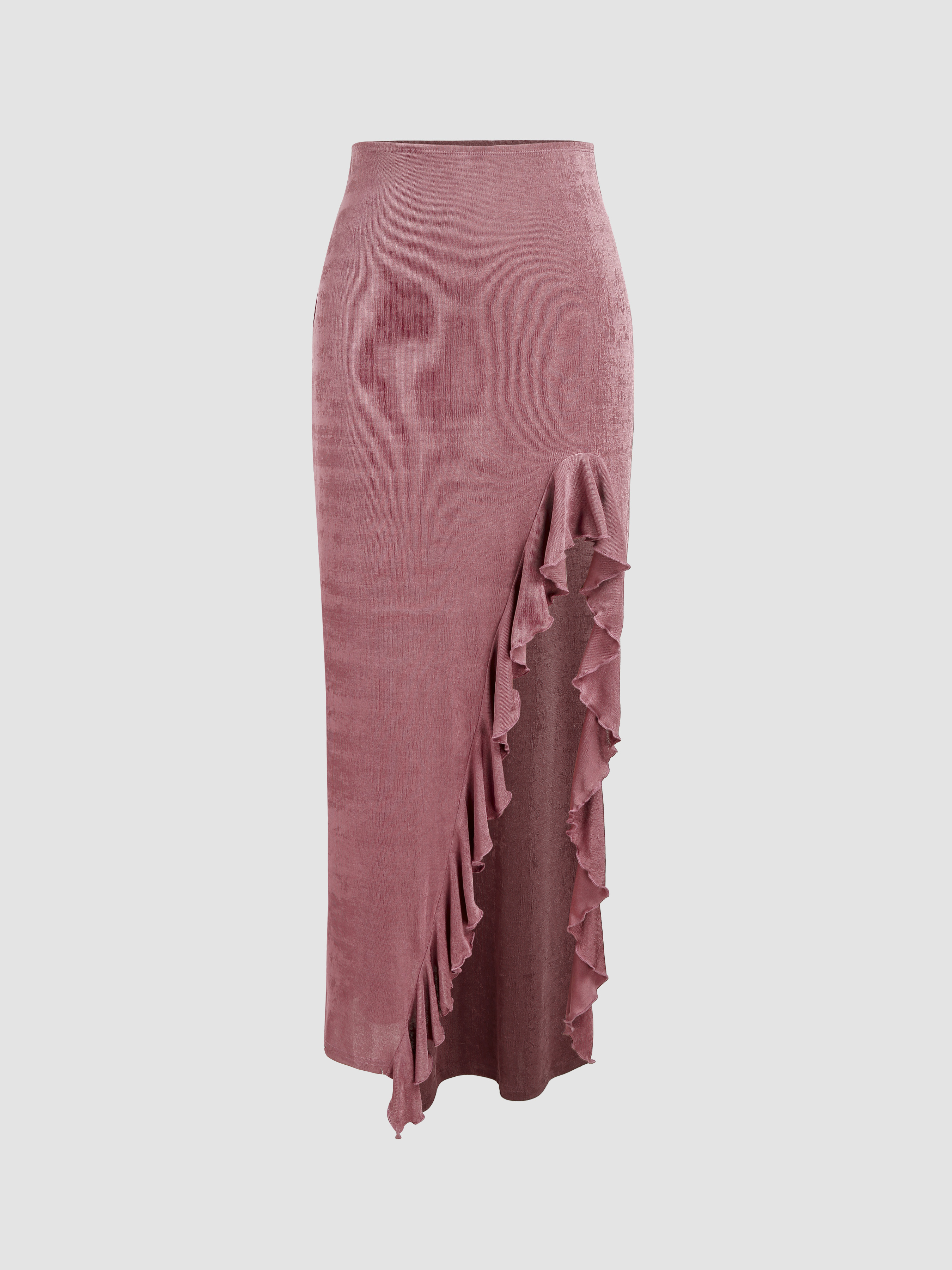 Ruffle Hem Split Middle Waist Maxi Skirt Cider