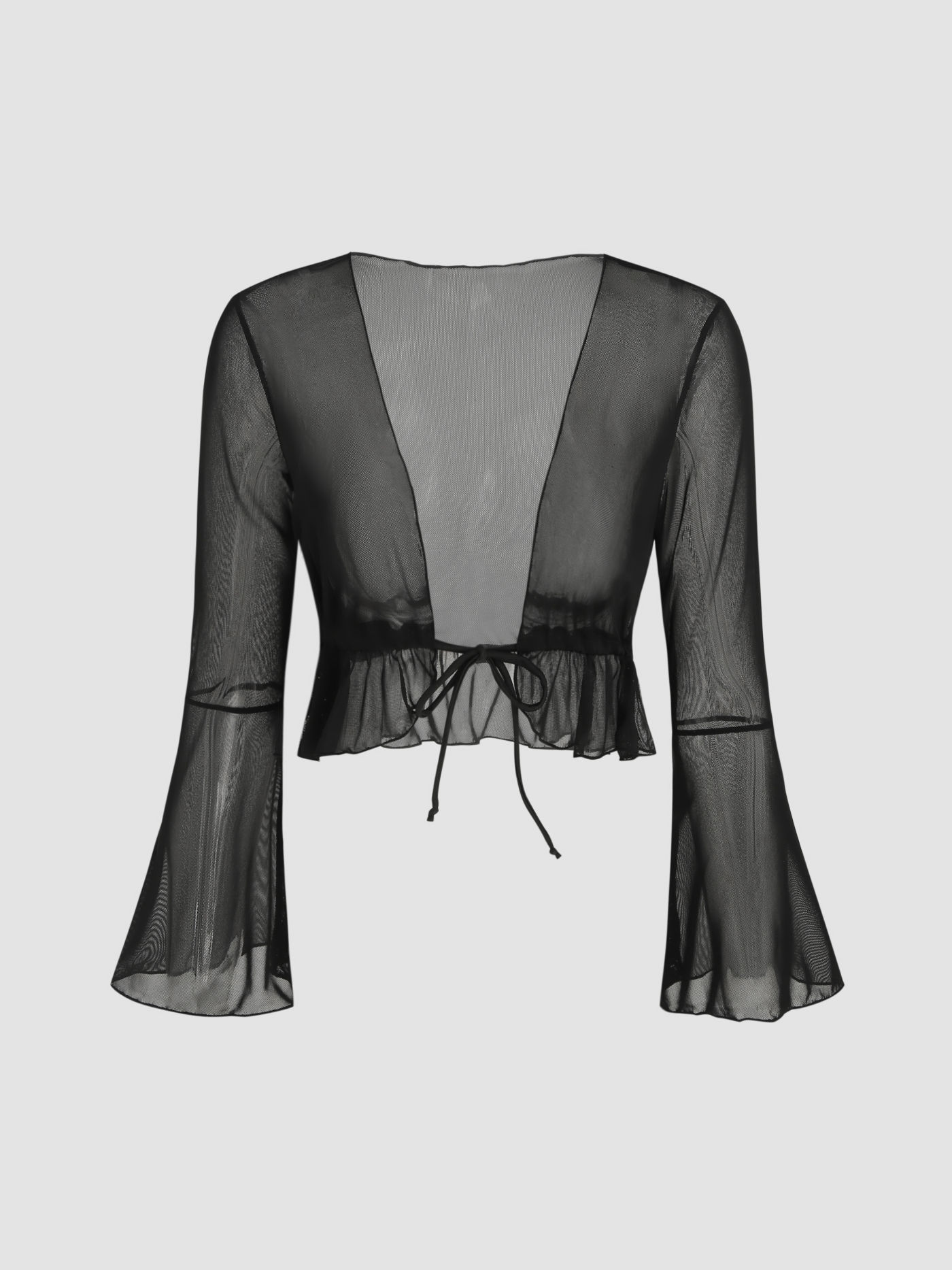 Mesh-Cover-Up-Oberteil mit Glockenärmeln zum Schnüren
