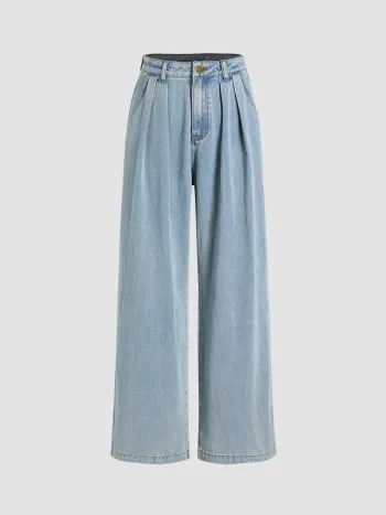 Denim Mid Rise Faltenweite Jeans