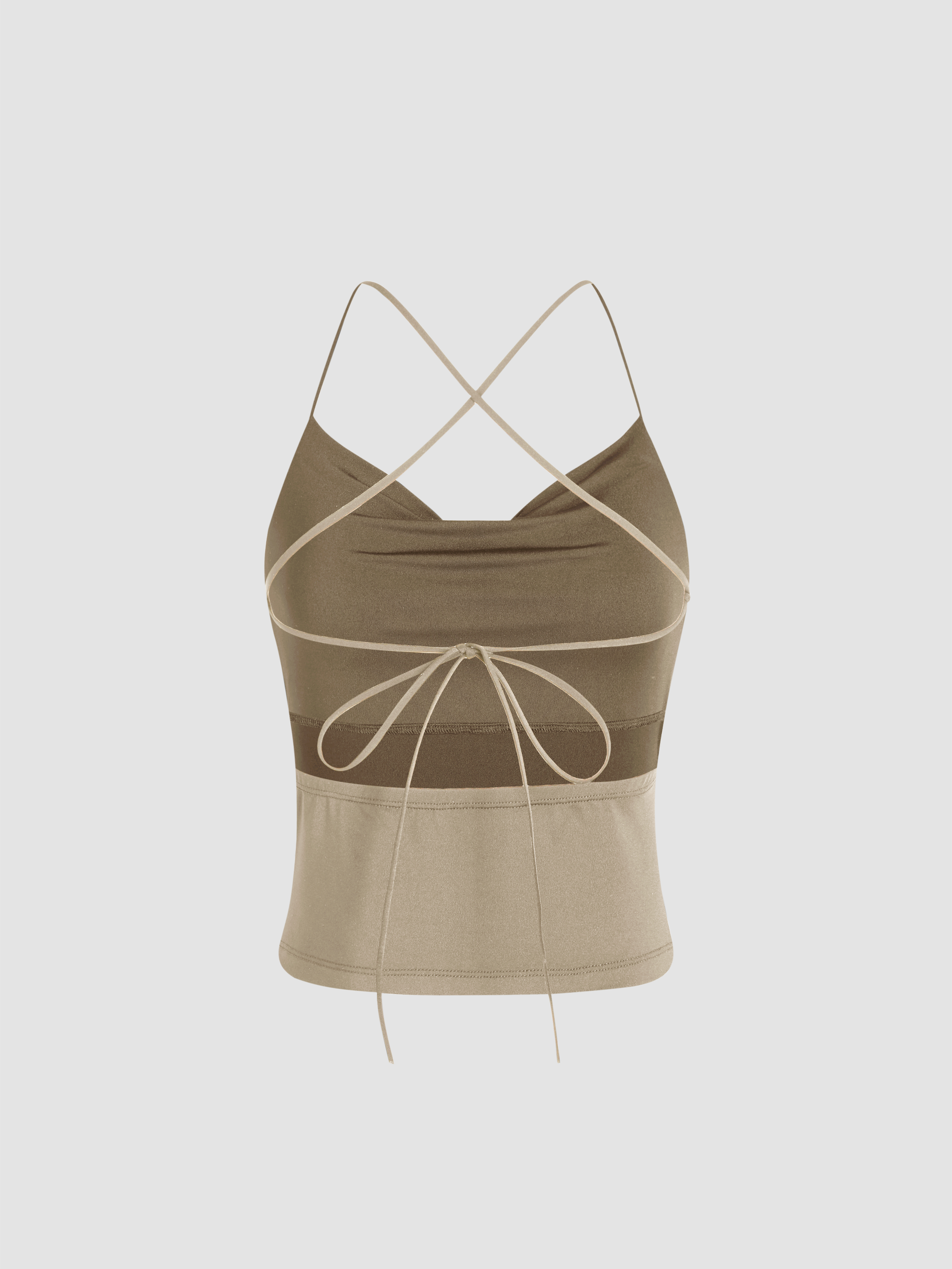 Knit Fabric Tie Back Criss Cross Crop Tank Top For Date