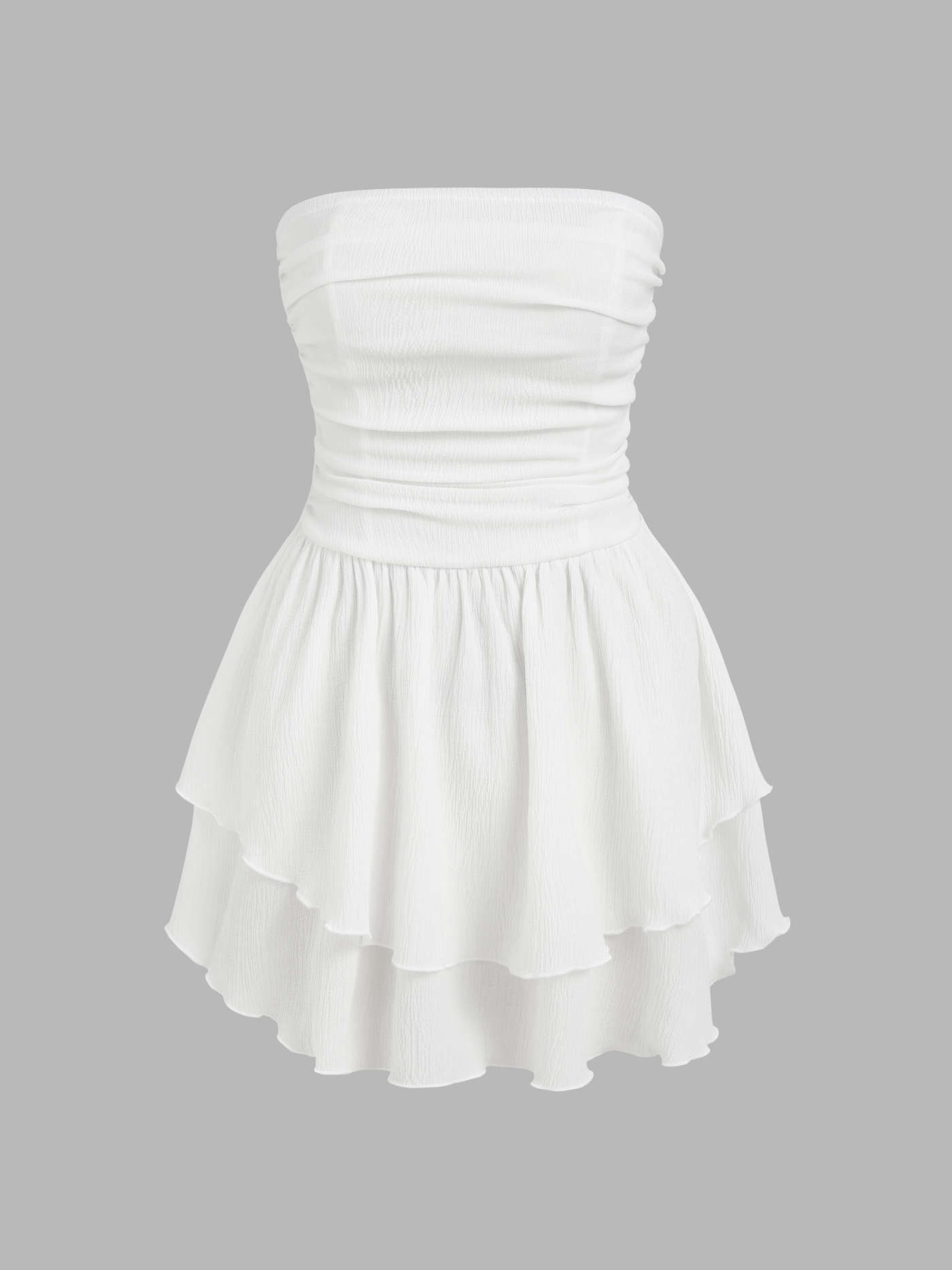 Western Outfits Woven Tube Ruched Ruffle Mini Dress For Daily Casual Date Vacation