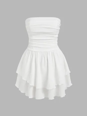 Ruchierter Rüschen-Mini-Tubenkleid