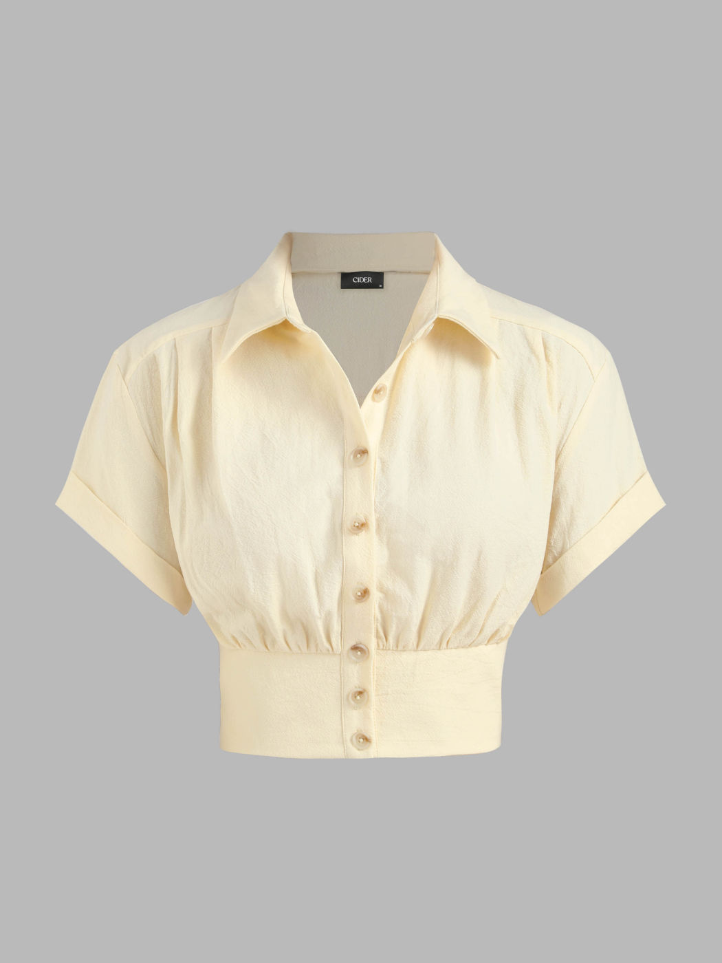  Blusa con Manga Corta Fruncida y Collar