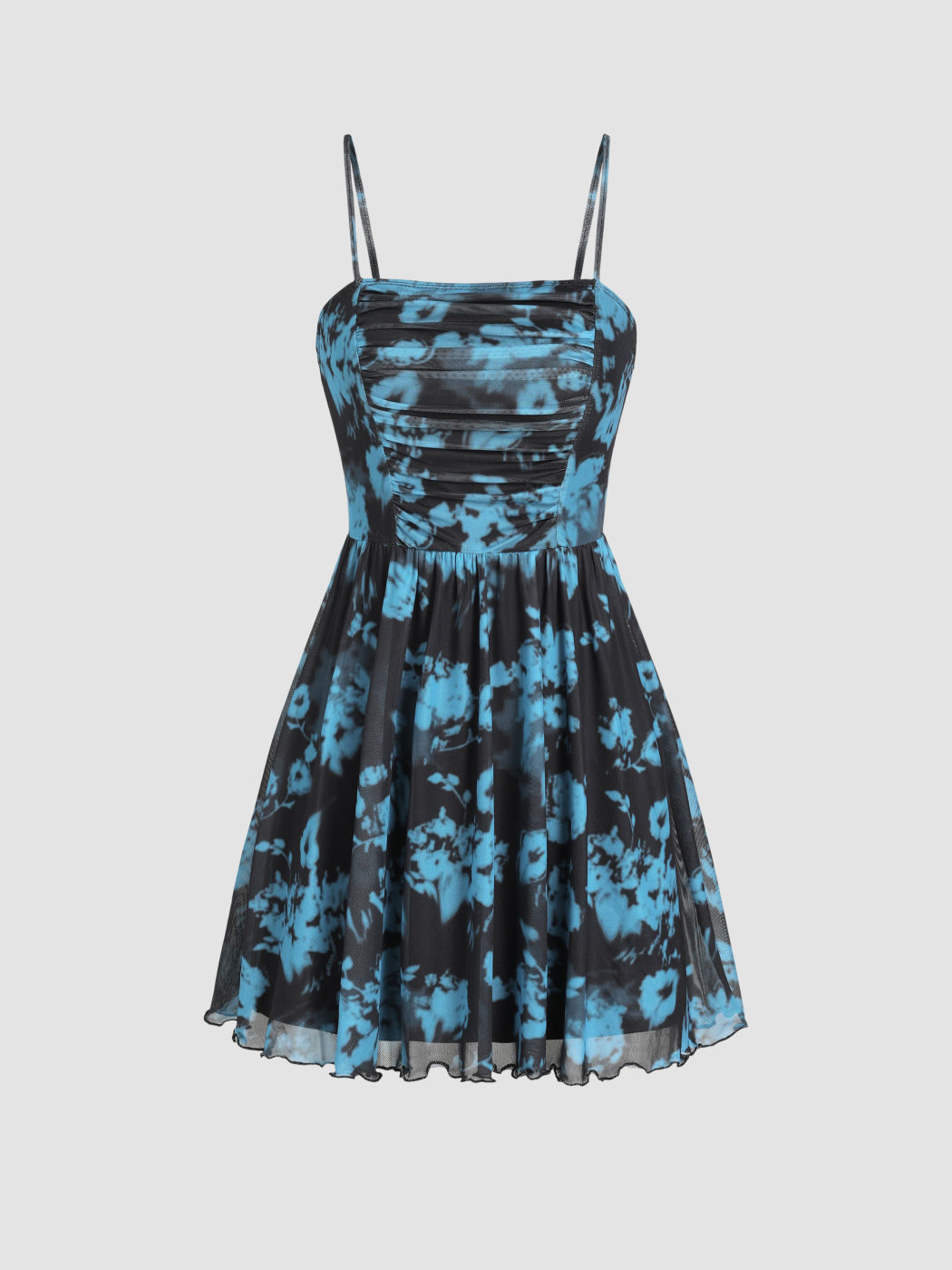 Sun Dresses Floral Lettuce Trim Ruffle Mini Dress For Vacation Date