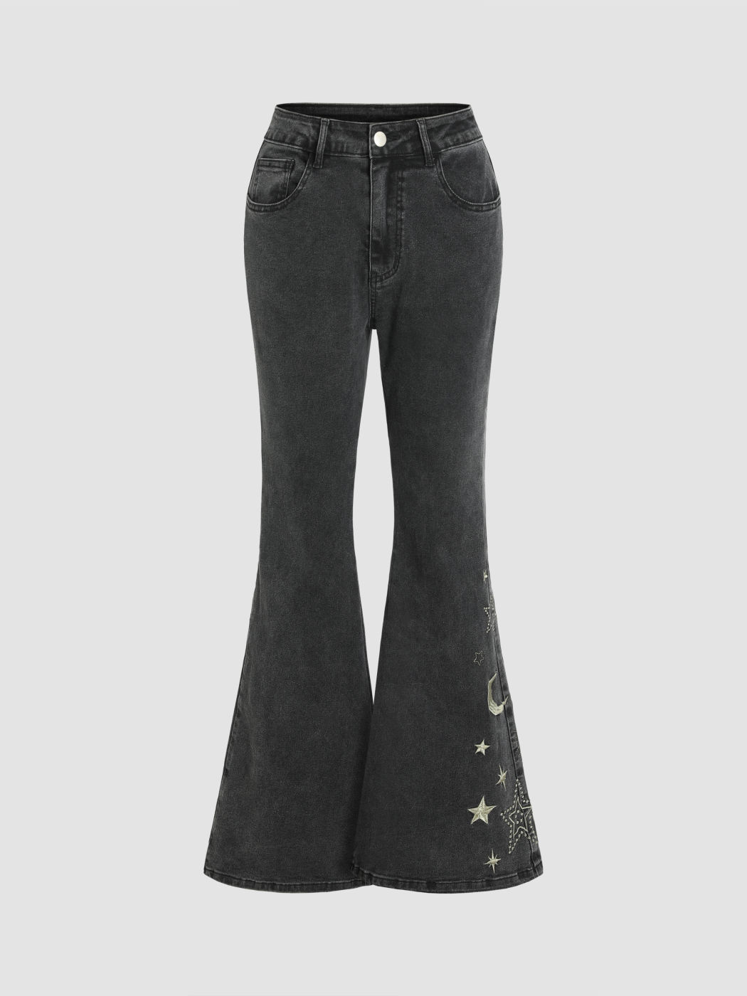 High Stretch Denim High Rise Star Flared Jeans 