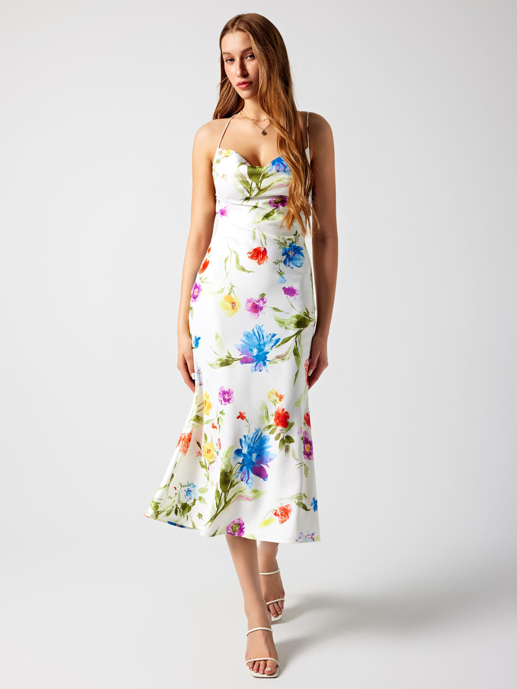 Floral Tie Back Mermaid Midi Dress
