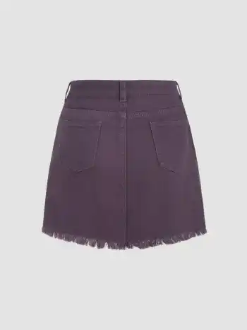 Denim Ripped Mid Waist Skirt