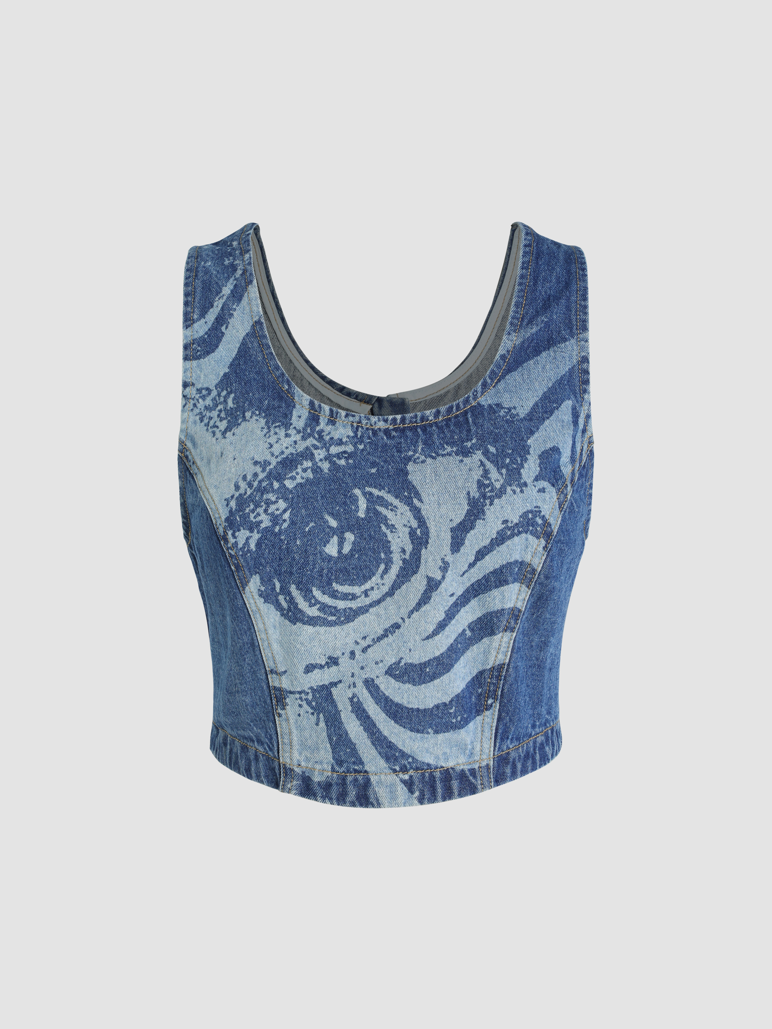 Denim Denim Uneckline Crop Tank Top For Daily Casual Music Festival