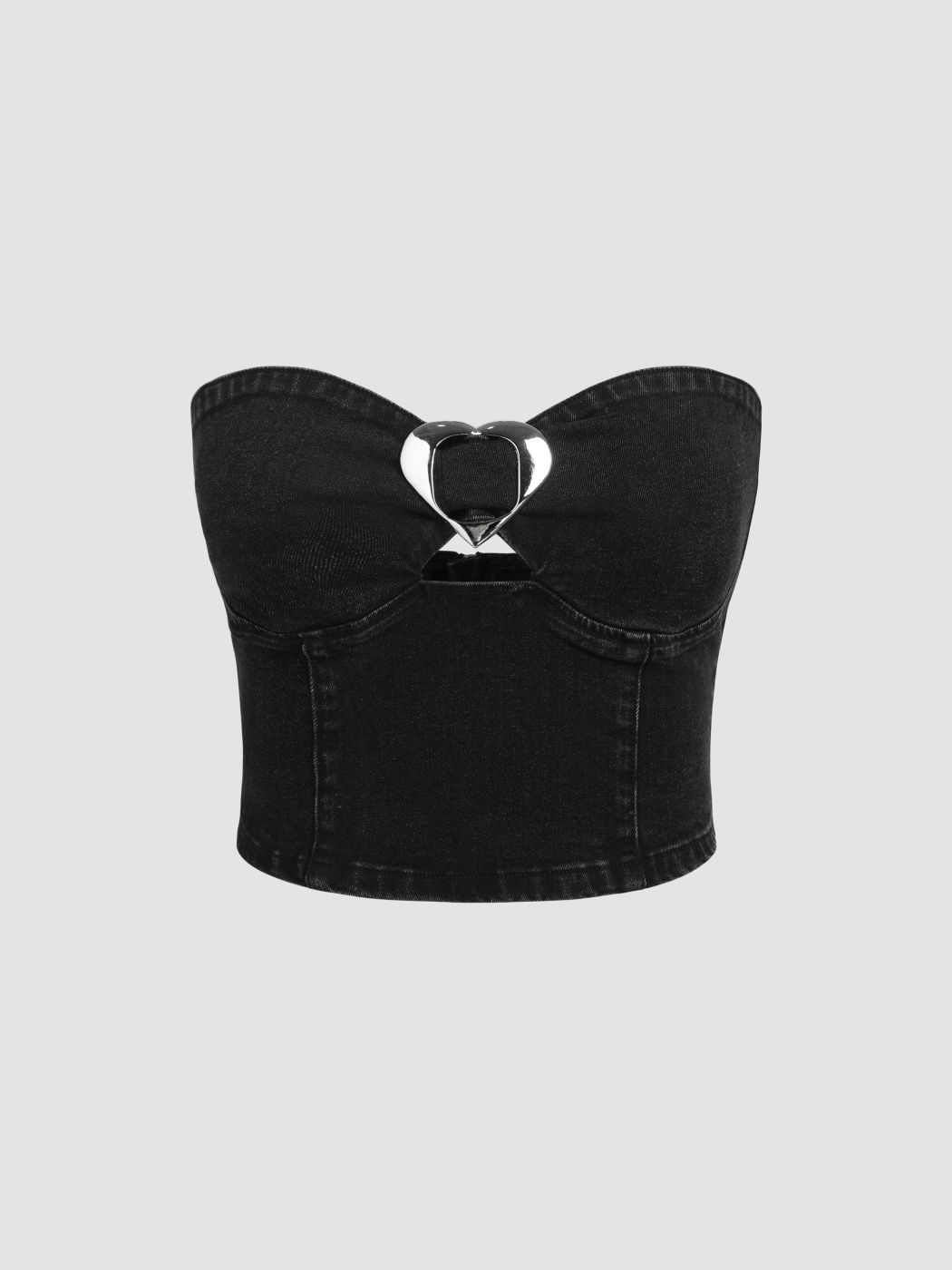 Stretch Denim Heart Design Crop Tube Top