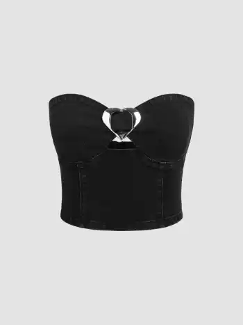 Stretch Denim Herzdesign Crop Tube Top