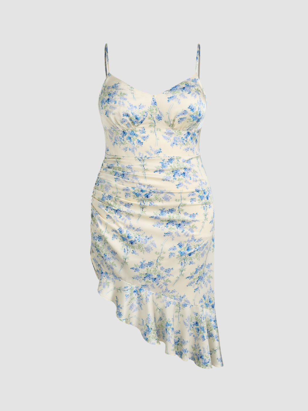 Maxikleid aus Satin mit V-Ausschnitt und Rüschensaum Kurve & Plus