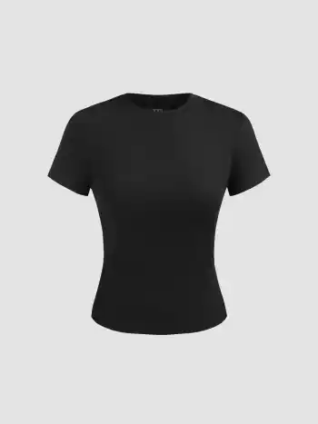 Round Neckline Knit Short Sleeve Top
