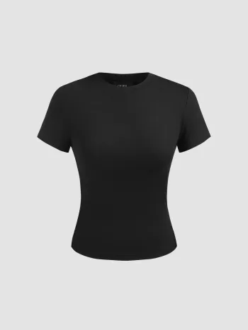 Top a maniche corte in maglia con scollo tondo