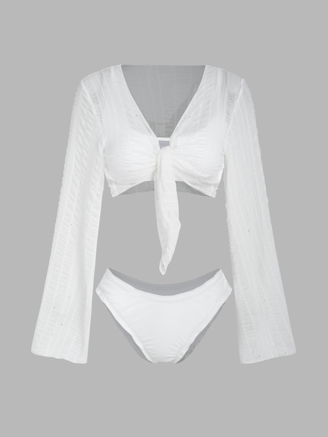  Bikini-Badeanzug mit Ausschnitt und langärmligem Cover-Up Oberteil